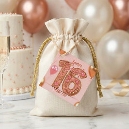 ブラッシュピンクとローズゴールドのSweet 16バースデーサンクユー フェイバータグ