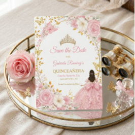 ブラッシュピンクのバラと金のキンカデの15歳の誕生日記念Save the Date
