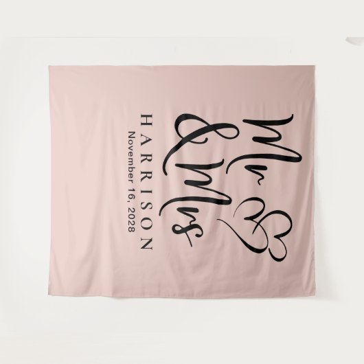 ブラッシュピンクの結婚式 タペストリー (正面(横))