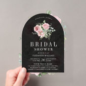 ブラッシュピンクの花とユーカリ ブラックの結婚式前夜祭 アクリル招待状 (インサイチュ (ポータブル))