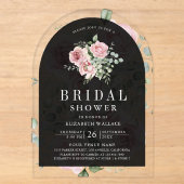 ブラッシュピンクの花とユーカリ ブラックの結婚式前夜祭 アクリル招待状 (正面)
