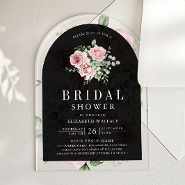 ブラッシュピンクの花とユーカリ ブラックの結婚式前夜祭 アクリル招待状