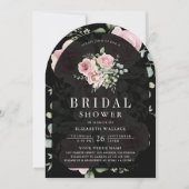 ブラッシュピンクの花とユーカリ ブラックの結婚式前夜祭 招待状 (正面)