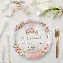 ブラッシュピンクの花の金色のQuinceañera