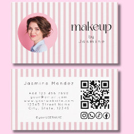 ブラッシュピンクストライプ 写真 MUA QRコード ソーシャルアイコン B 名刺