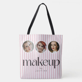 ブラッシュピンクストライプ 3枚の写真 MUA メイクアップアーティスト トートバッグ