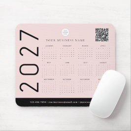 ブラッシュピンク2027年カレンダービジネス ロゴQRコード マウスパッド