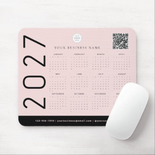 ブラッシュピンク2027年カレンダービジネス ロゴQRコード マウスパッド