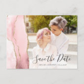 ブラッシュピンク ゴールド アゲート 写真付き Save the Date ポストカード (正面)