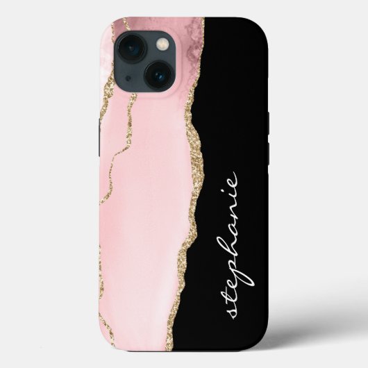 ブラッシュピンク ゴールド 水彩 アゲート オーダーメイド Case-Mate iPhoneケース (裏面)