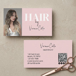 ブラッシュピンク スクリプト ソーシャルアイコン QRコード ヘアスタイリスト 名刺