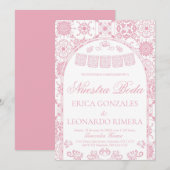 ブラッシュピンク タラベラ パペルピカド スペイン 結婚式 招待状 (正面/裏面)
