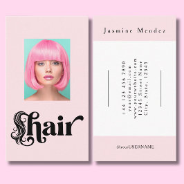 ブラッシュピンク ブラックスクリプト 写真 ヘアドレッサー 名刺