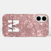 ブラッシュピンク ローズゴールド ギラギラ 名前 モノグラム Case-Mate iPhoneケース (裏面 (横))