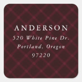 ブラッシュブルガンディプレイド差出人住所ラベル スクエアシール (正面)
