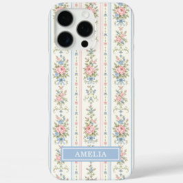 ブラッシュブルーの花のモノグラム iPhone 16 PRO MAXケース