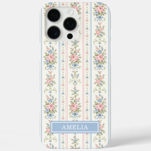 ブラッシュブルーの花のモノグラム Case-Mate iPhoneケース (裏面)