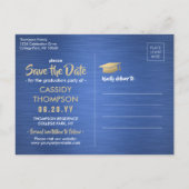 ブラッシュブルー&金ゴールド卒業写真デートの保存 ポストカード (裏面)