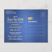 ブラッシュブルー&金ゴールド卒業写真デートの保存 ポストカード (裏面)