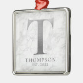 ブラッシュメタルシルバーモノグラムT大理石 メタルオーナメント (左)
