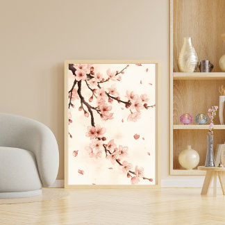ブラッシュ桜の水彩枝 ウォールアート