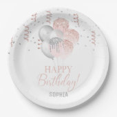 ブラッシュ＆シルバーバルーン 誕生日 ペーパープレート (正面)
