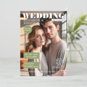 ブラッシュ&セージグリーンの雑誌風ウェディングフォト 招待状 (スタンド正面)