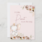 ブラッシュ ボーホー フラワール ピーナッツ エレファント ベイビー シャワー 招待状 (裏面)