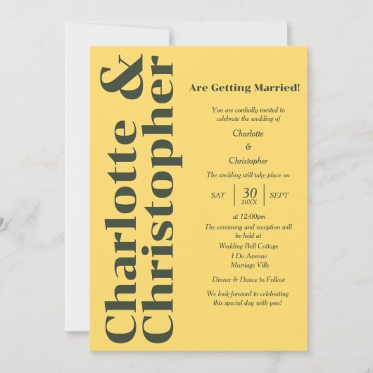 ブラッシング愛 – サンシャインイエローモダン 招待状 (正面)