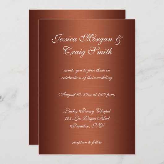 ブラッシング銅暗黒グラデーション結婚ズ 招待状 (正面/裏面)