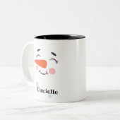 ブラッシング雪だるま顔パーソナライズされたネームホリデイ ツートーンマグカップ (正面左)