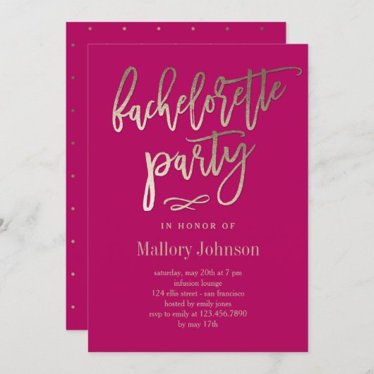 ブラッシング·グリマー·バチェロレッテ招待状 招待状 (正面/裏面)