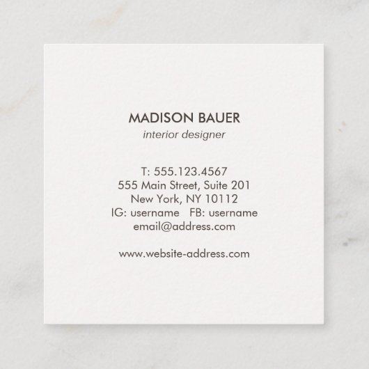 ブラッスタイリッシュクモダンリネンプロフェッショナル スクエア名刺 (裏面)