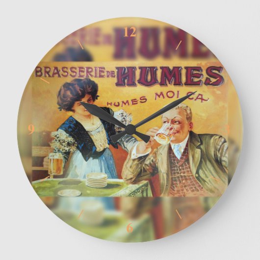 ブラッスリーヴィンテージフランスのポスター。 ラージ壁時計 (正面)