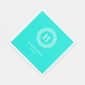 ブラットアクアウィットギリシャ鍵ランドフレームイニシャルモノグラム スタンダードランチョンナプキン (角)