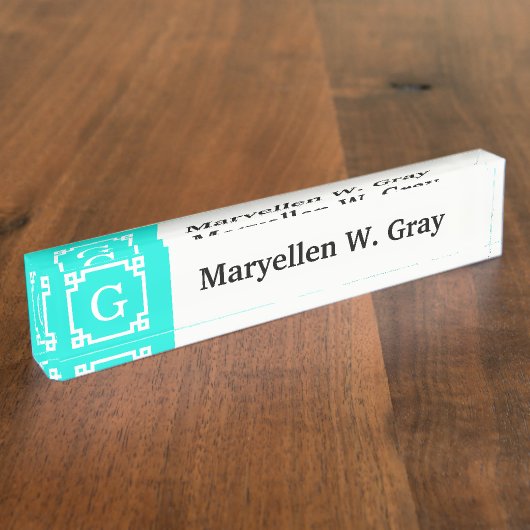 ブラットアクアウィットギリシャ鍵#2額縁イニシャルモノグラム デスクネームプレート (側面)