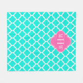 ブラットアクアウィットモロッコホテル#5ホットピンク2イニシャルモノグラム フリースブランケット (正面(横))