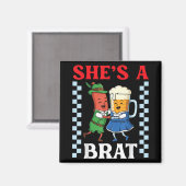 ブラットソーセージおもしろいとビールの衣装を身に着ける マグネット (正面/裏面)