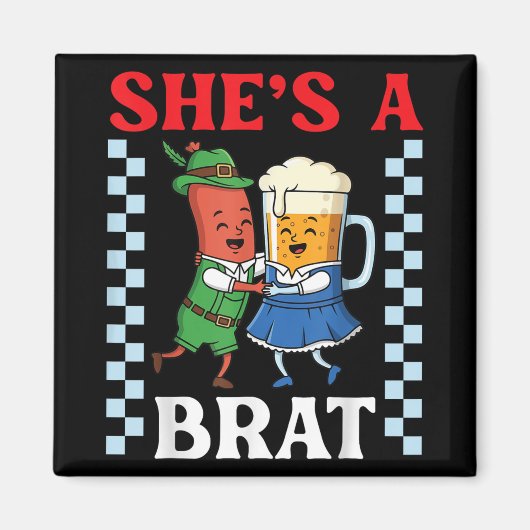 ブラットソーセージおもしろいとビールの衣装を身に着ける マグネット (正面)