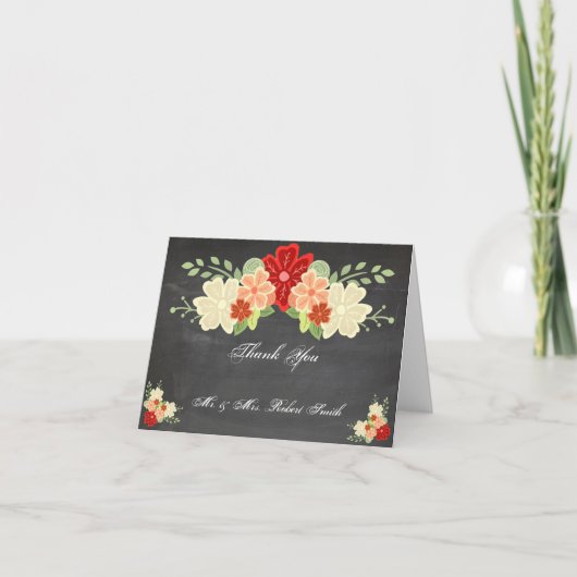 ブラッドオレンジの花の黒板の結婚式は感謝していしています サンキューカード (正面)