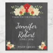 ブラッドオレンジ色の花チョーク結婚ボードのワインラベル ワインラベル (シングルラベル)