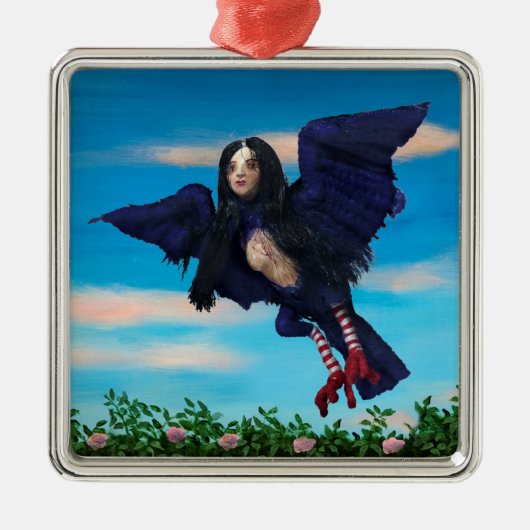 ブラッドティーと赤紐鳥女の子枕 メタルオーナメント (正面)