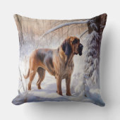 ブラッドハウンドが雪のクリスマスを過ごす クッション (正面)