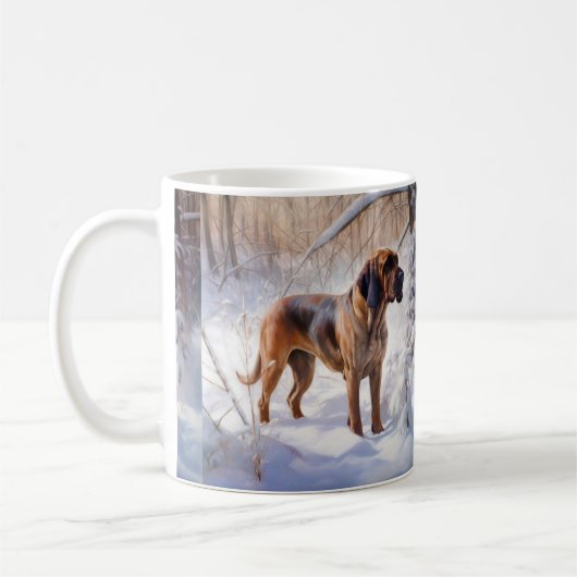 ブラッドハウンドが雪のクリスマスを過ごす コーヒーマグカップ (左)