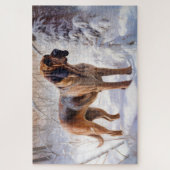 ブラッドハウンドが雪のクリスマスを過ごす ジグソーパズル (縦)