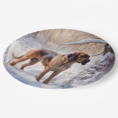 ブラッドハウンドが雪のクリスマスを過ごす ペーパープレート (アングル)