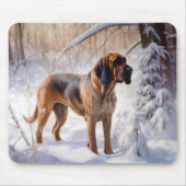 ブラッドハウンドが雪のクリスマスを過ごす マウスパッド (正面)