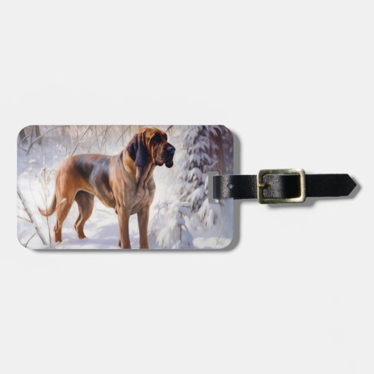 ブラッドハウンドが雪のクリスマスを過ごす ラゲッジタグ (正面横)