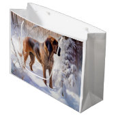 ブラッドハウンドが雪のクリスマスを過ごす ラージペーパーバッグ (正面アングル)