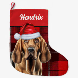 ブラッドハウンドとホリデープレイドとドッグス名 ラージクリスマスストッキング